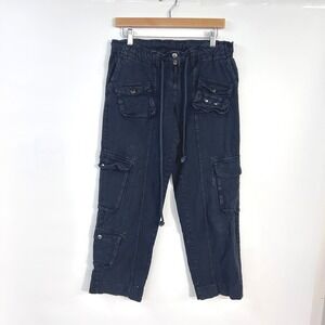 Free People Tahiti Herringbone Cargo Pants S Cotton Black Drawstring Utility Y2K